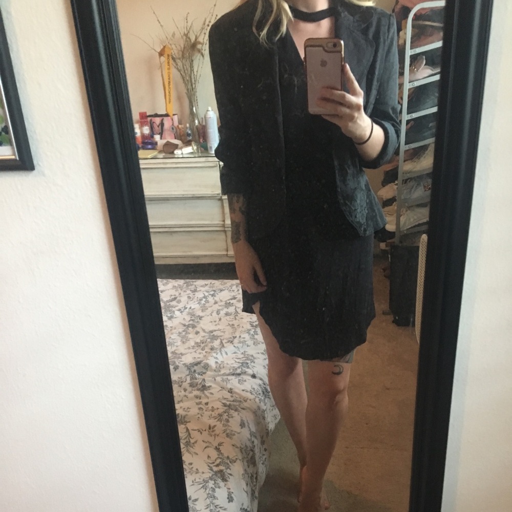 A. Byer brocade style cropped black blazer